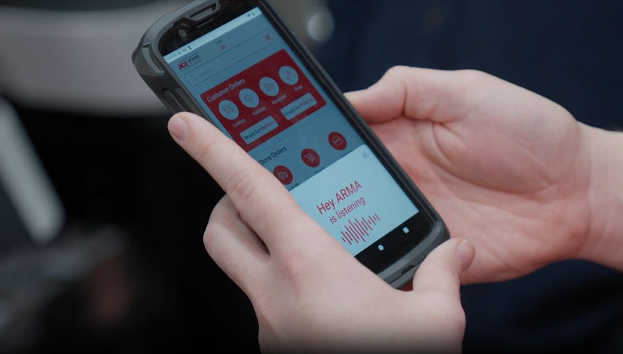 Ace Hardware's Hey ARMA AI assistant on the ARMA handheld